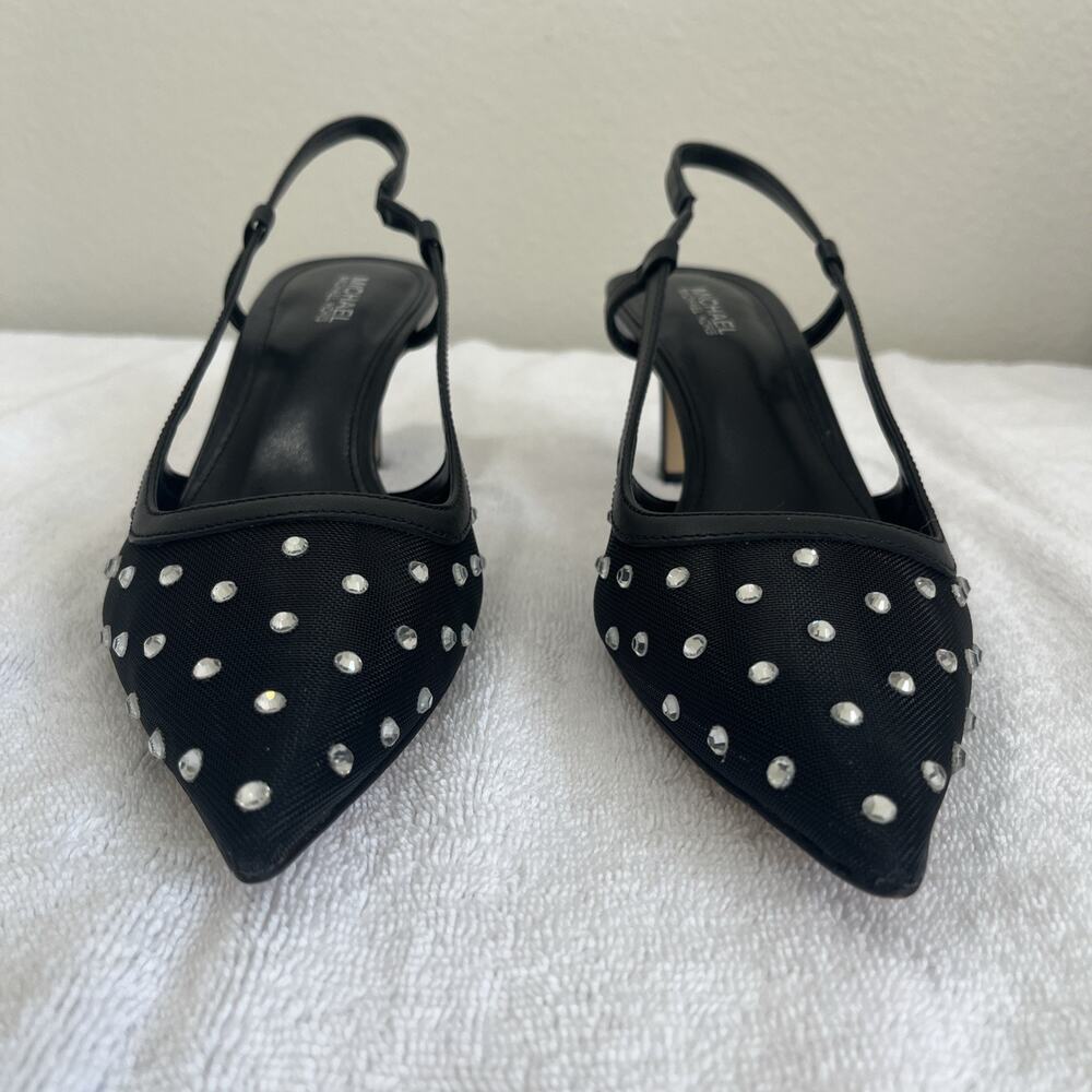 Michael Kors Alora Crystal Embellished Mesh Slingback Pump In Black Sz 7.5 - Picture 2 of 10